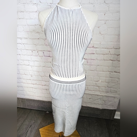 Revolve EGREY Striped Crop Top & Skirt | Cream & Navy | Small | EUC - Picture 1 of 11